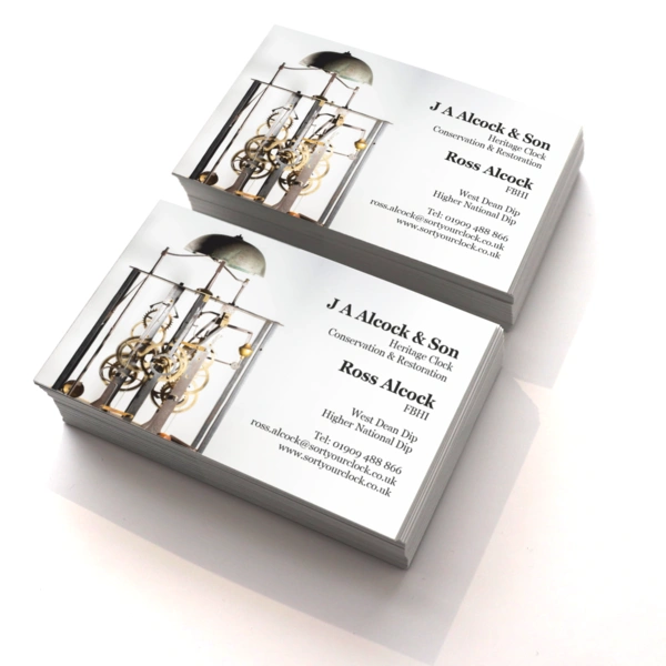 Single Sided Standard Business Card for J A Alcock And Son www.sortyourclock.co.uk
