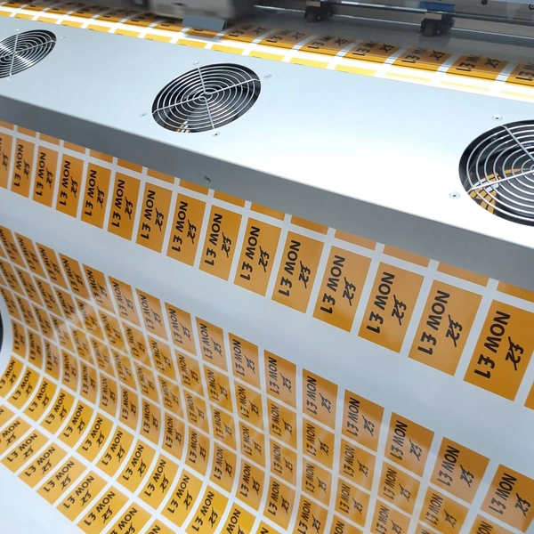 Offer Labels 50mm X 100mm being printed on a Wide Format Roland Machine