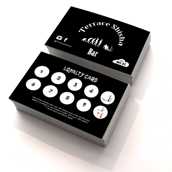 Standard Double Sided Business Card 400gsm Uncoated, unlaminated Loyalty Card for Doncaster based Shisha Bar